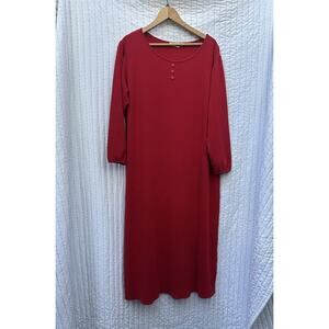 Eddie Bauer Dress Womens Small Petite Red Waffle Knit Long Sleeve Midi Modest